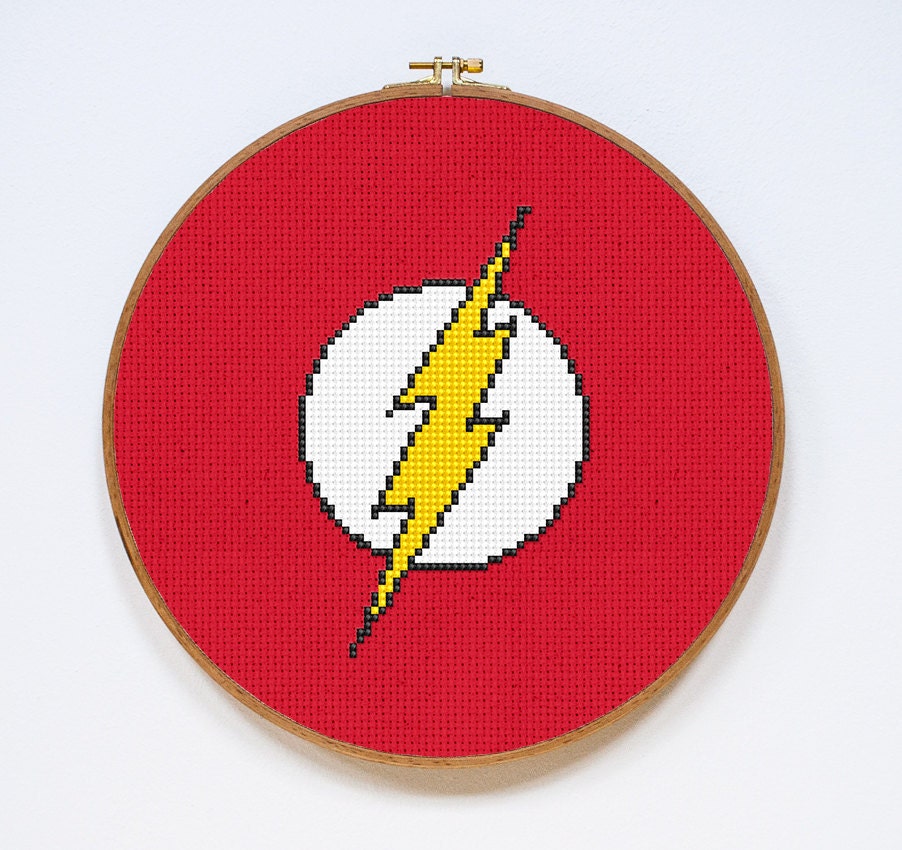 Flash Cross Stitch Pattern Superhero Symbol Counted Cross