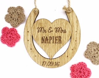 Wedding horseshoe, lucky horseshoe, wedding sign, anniversary gift, wooden anniversary, horse shoe gift, 07WS