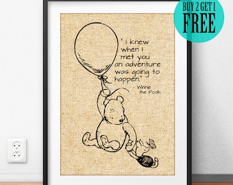 Winnie the Pooh Quote, Burlap Print, Pooh & Piglet, Disney Home Decor, Baby Nursery Decor, Friendship Gift, Best Friend Birthday Gift, SD72