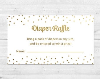 Diaper Raffle Ticket, White And Gold Diaper Raffle Ticket, Gold Diaper Raffle Insert, Confetti Diaper Raffle Insert
