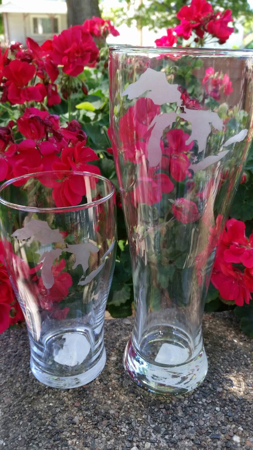 Michigan's Great Lakes etch on tall or short by KobasicCreations