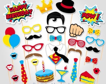 Superhero Birthday Photo Booth Props - Superhero Superman Photobooth Prop - Birthday Photo Booth Props - Superhero Party Ideas