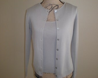 Silver Grey Sweater Twin Set Silk Georgiou Studio Vintage