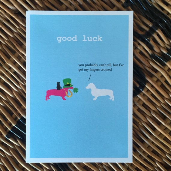 good luck card with two funny dogs dachshunds and a lucky