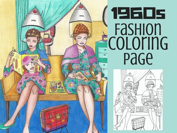 Adult Coloring Page 1960s Salon Fashion Coloring Page