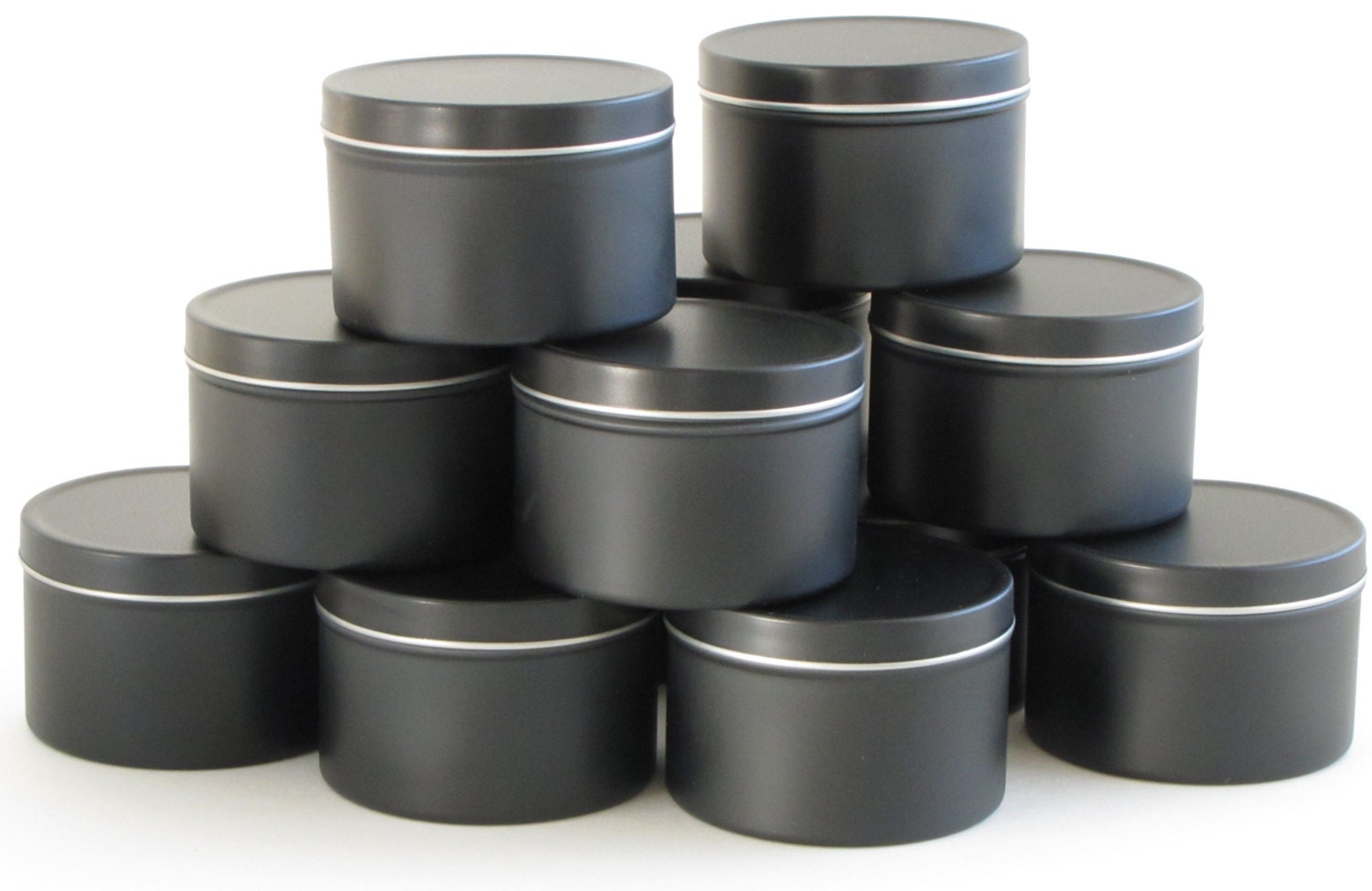 6 oz. BLACK Round Aluminum Tins & Lids (Set of 12) Seamless, Deep Drawn