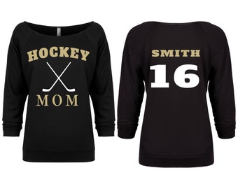 Hockey Mom Shirt. Womens Hockey Shirt. Slouchy Shirt. Off the Shoulder Shirt. Hockey Sweater. Custom Hockey Shirt. Hockey Season Shirt.