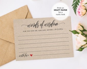 Words of Wisdom Card, DIY Wedding Advice Printable Card, Bridal Shower, Editable Text, Instant Download, PDF Template, Digital Download