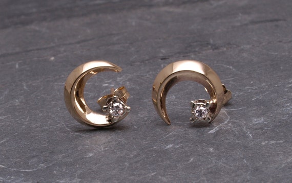 Gold and diamond half moon earrings