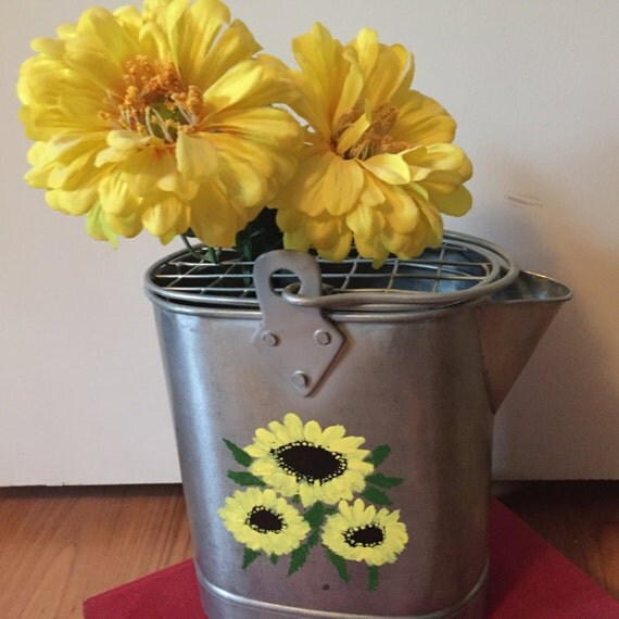 Items similar to Hand Painted Watering Can Flower Vase with frog on Etsy