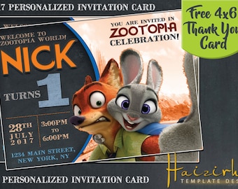 Zootopia Invitation, Zootopia Birthday Invitation, Zootopia Invitation Cards, Zootopia Birthday Invitation Cards, Zootopia Card Invites