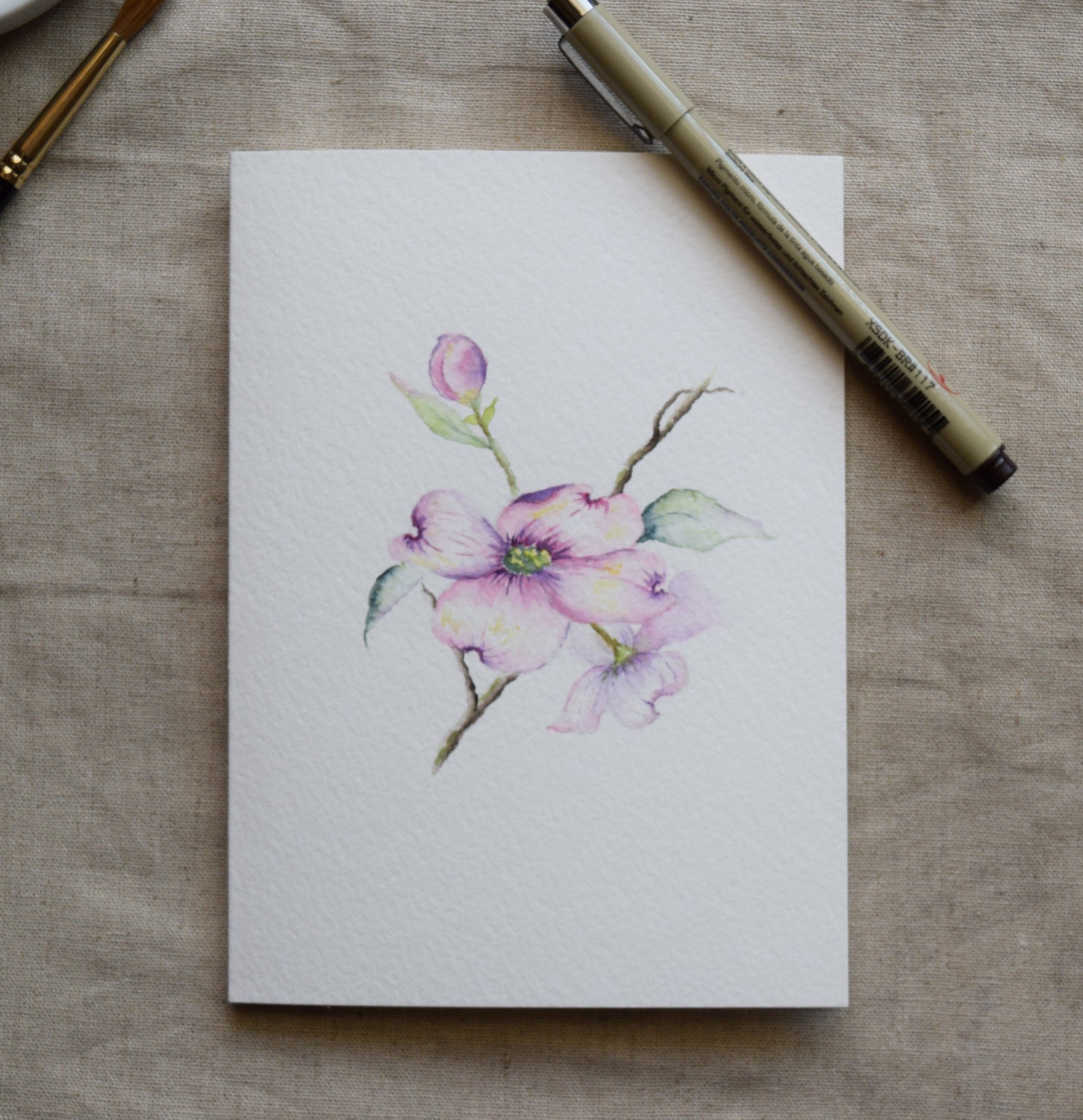 Pink Dogwood Watercolor Painted Card Prints only by SunsetPeonies