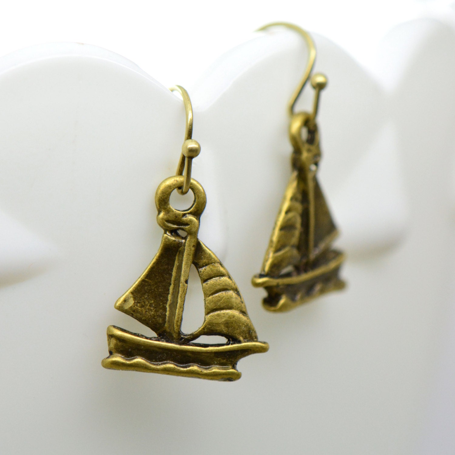 Sail Boat Earrings Antique Bronze Finish Vintage Style Charm