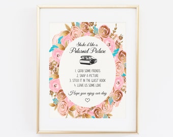 Polaroid Guest Book Sign, Shake it like a Polaroid Picture, Alternative Guest Book Sign, Wedding, Printable Wedding Sign, Sign, Rose Gold