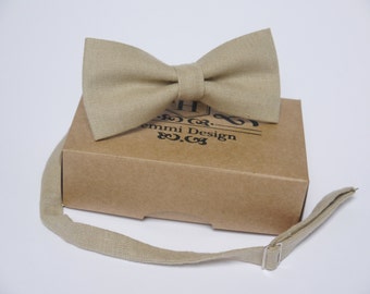 Beige Linen Bow Tie, Tie For Wedding / Groomsmen bow tie / Men's bow tie / Boy's / Toddler's / Beige linen bow tie, Beige Pocket square