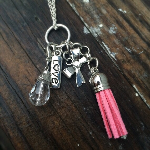 Items similar to Essential Oil Diffuser Charm Necklace, Pink Tassel on Etsy
