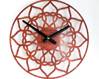 Wall Clock, Unique clock, Wood Clock, Modern Clock, Red Clock, Wooden hearts, Birthday gift, Housewarming gfit, Hearts clock, Gift for her