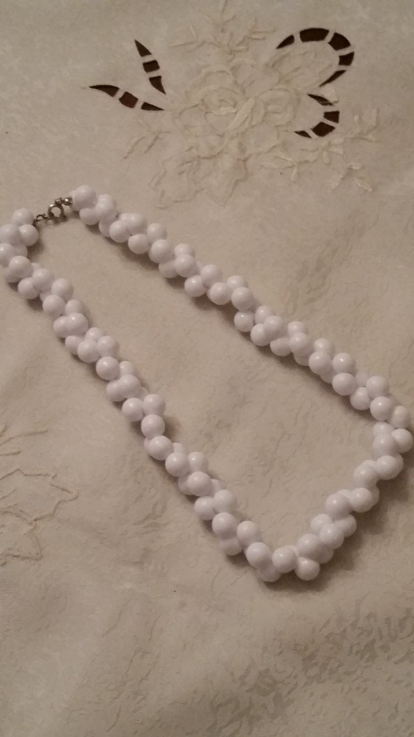 Vintage Plastic White Cluster Bead Necklace by LisaAnneJewelry