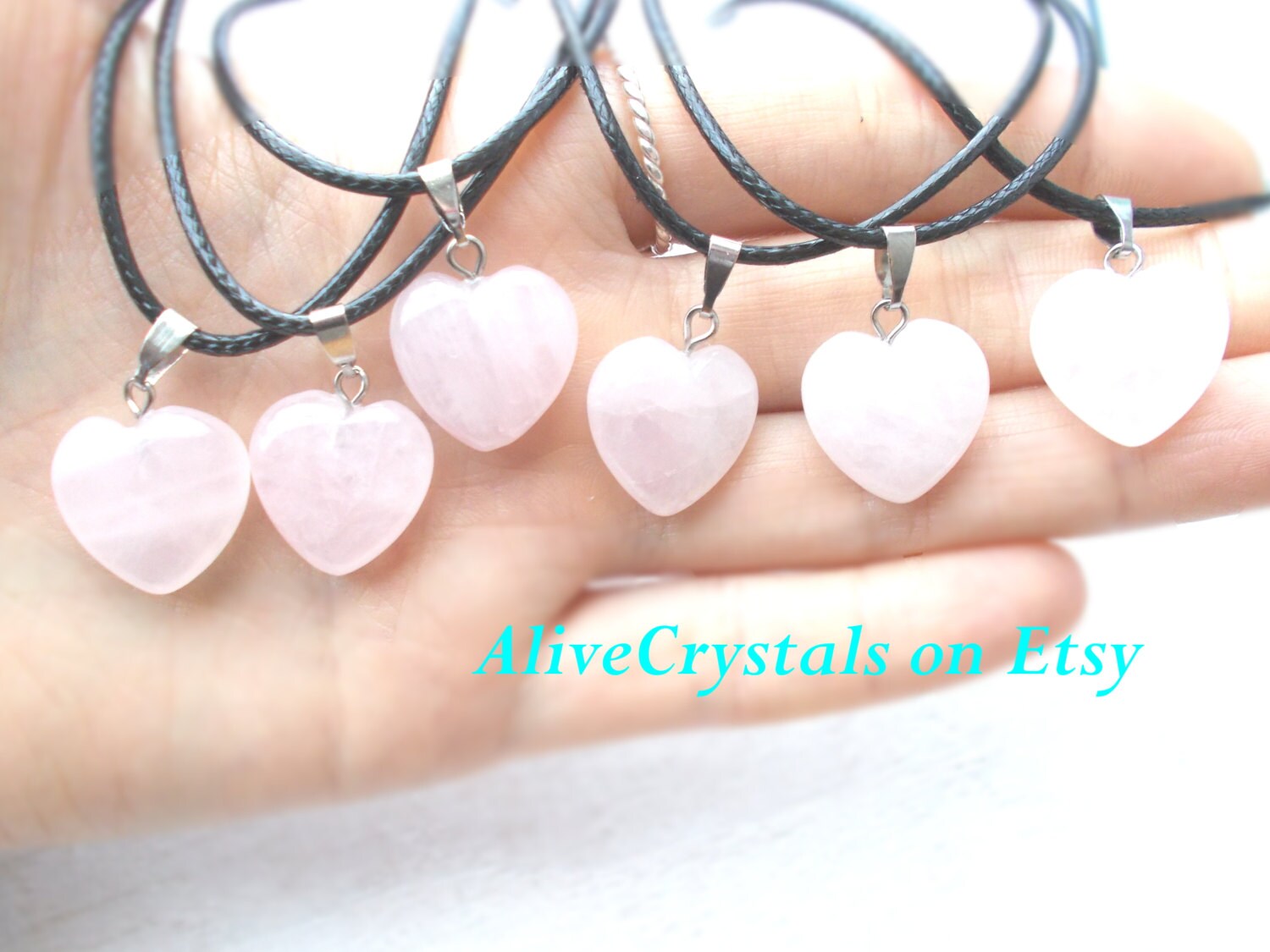 Rose Quartz Heart Pendant Necklace Silver Heart by AliveCrystals