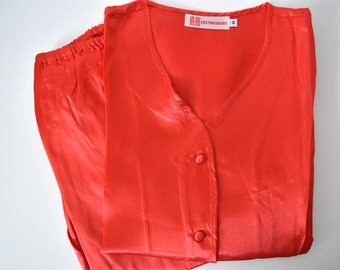 Red Chinese Double Happiness Wedding Satin Pyjamas/PJs - M + L