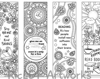 Printable Colouring Bookmarks with Quotes by RicLDPArtworks