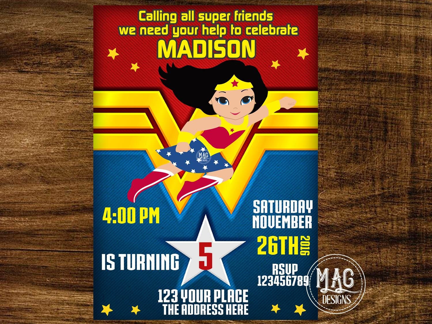 Wonder Woman Party Invitations 8