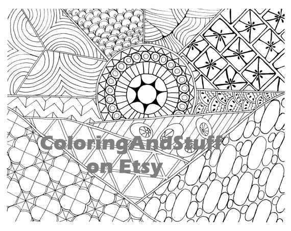 Sunrise Zentangle Adult Coloring Page by ColoringAndStuff ...