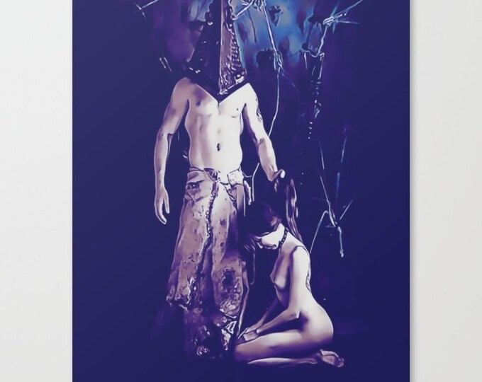 Erotic Art Canvas Print - Welcome to Silent Hill, unique sexy pop art style print, Pyramid Head and slave girl, sensual high ...