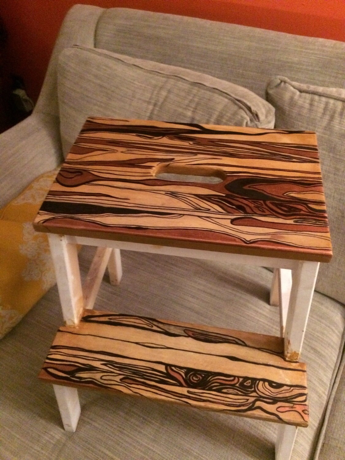 Ikea stepping stool in progress. Painted wood gtrain