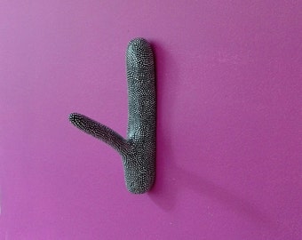 Wooden hook, hook, wood hook, wooden hook with ornament, black wooden hook with dots, hook with dots