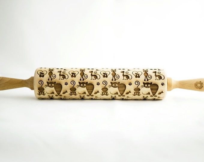 CATS rolling pin, embossing rolling pin, engraved rolling pin for a gift, 4in1 LOVE CATS, gift ideas, gifts, unique, autumn, wedding
