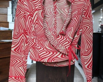 OPENING SALE Forwear Retro Red Print Cropped Jacket Vtg Size 4
