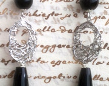Onice Nera Piatto Scaglia Esagono Orecchini a Lobo IN Argento Sterling