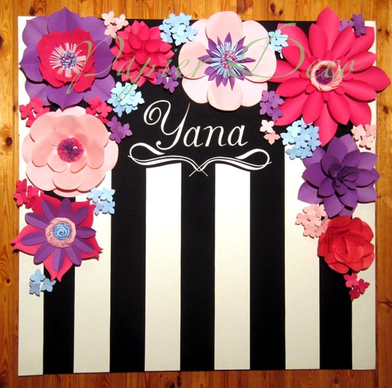 Striped Backdrop Black and White Stripes and Flowers