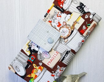 Cats in Cans Women's wallet, womans clutch wallet, credit card wallet, handmade bifold wallet, checkbook wallet, fabric wallet, gift idea