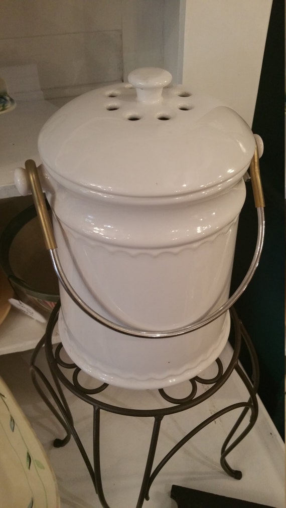 Vintage Large Stoneware Pottery Steamer Pot Handpainted Rustic