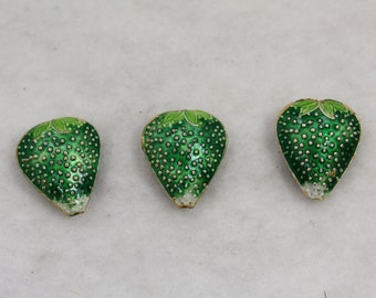 10 pcs Green and White Strawberry Cloisonne enamel Beads 21mm x 18mm