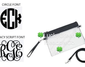 Clear 2-in-1 wristlet & crossbody bag with zipper closure/add monogram/football stadium approved