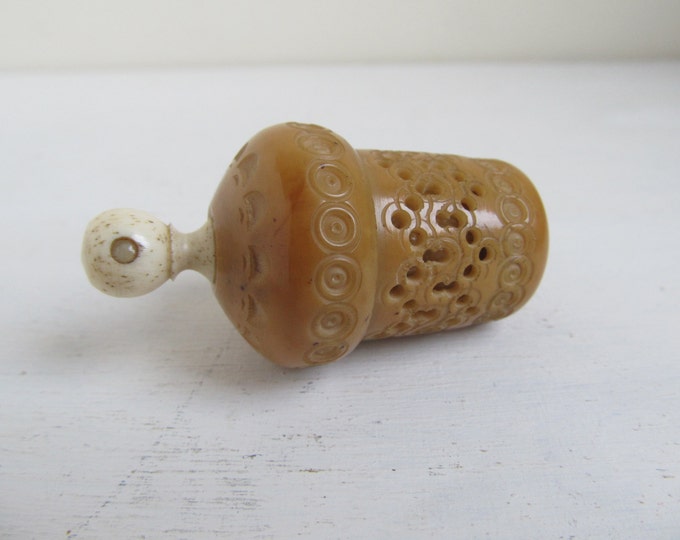 Stanhope thimble case, Tagua nut miniature sewing etui, ladies antique crafting accessory, vegetable ivory collectible Matlock Bath Dublin