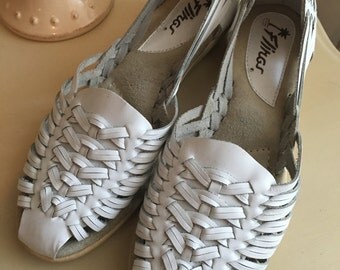 White Leather Flings huarache sandals