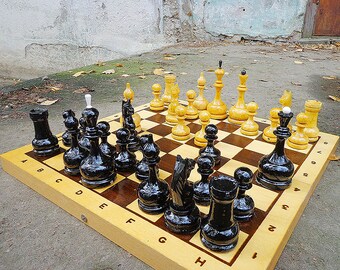 Tournament soviet chess set 1986 made // big wooden retro russian chess USSR made ( read description!)