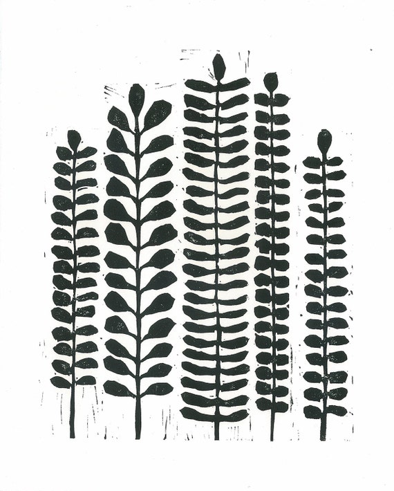 linocut-print-black-white-fern-print-modern-botanical-print-8-x10