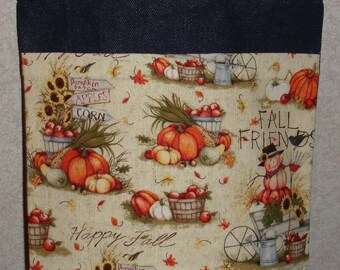 New Small Handmade Fall Friends Harvest Autumn Denim Tote Bag Purse