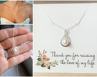 Mother of the Groom Gift, Mother of the Groom Necklace, Wedding Gift, Thank you Gift, Pearl Infinity Necklace, Freshwater Pearl Mom Necklace