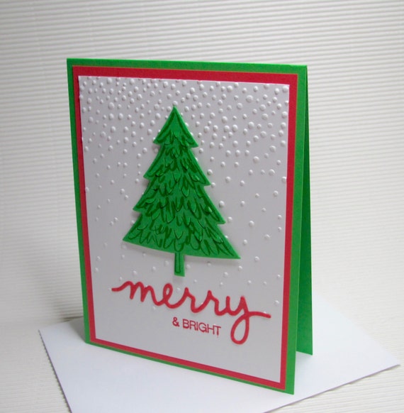 Merry & Bright card handmade stamped by QuirkynBerkeleyCards