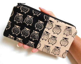 Zipper Pouch Smart Phone Pouch ECO Friendly Padded NEW SIZE Double Winked Owls Japanese Import Linen