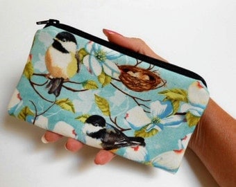 Zipper Pouch Smart Phone Pouch ECO Friendly Padded NEW SIZE Nesting Birds