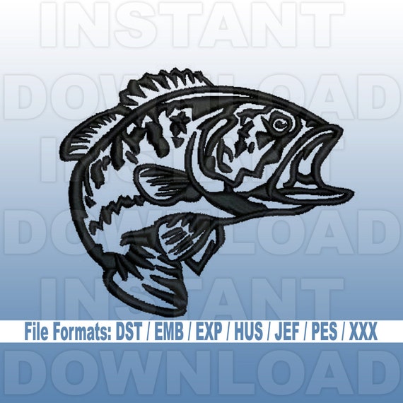 Bass Fishing Machine Embroidery Design Filled Stitch 4X4