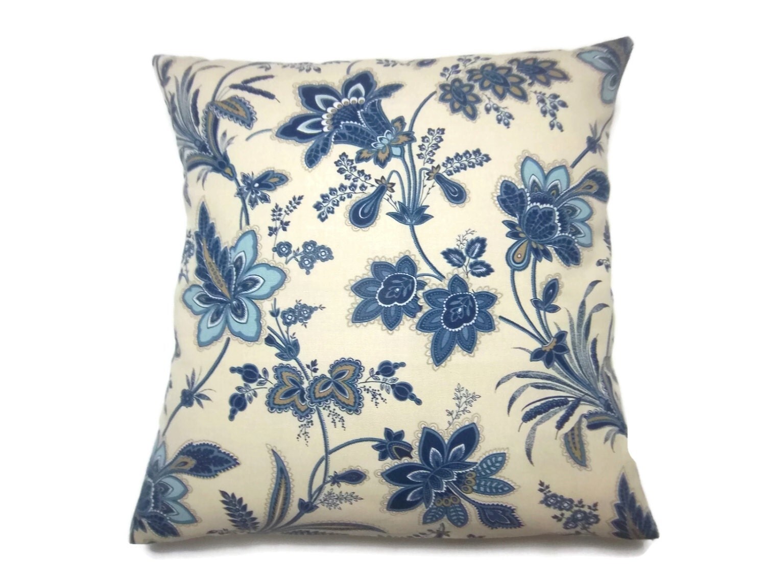 Decorative Pillow Cover Navy Blue Denim Blue White Taupe Ecru