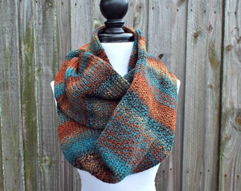 Double Knit Infinity Scarf Womens Knit Circle Scarf - Chocolate Brown Rust Teal Scarf - Chunky Scarf Womens Accessories Fall Fashion